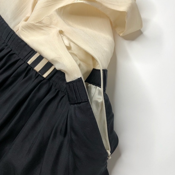 Anthropologie Yoana Baraschi Silk Black Cream Satin Ruffle Retro Cocktail - Picture 10 of 16